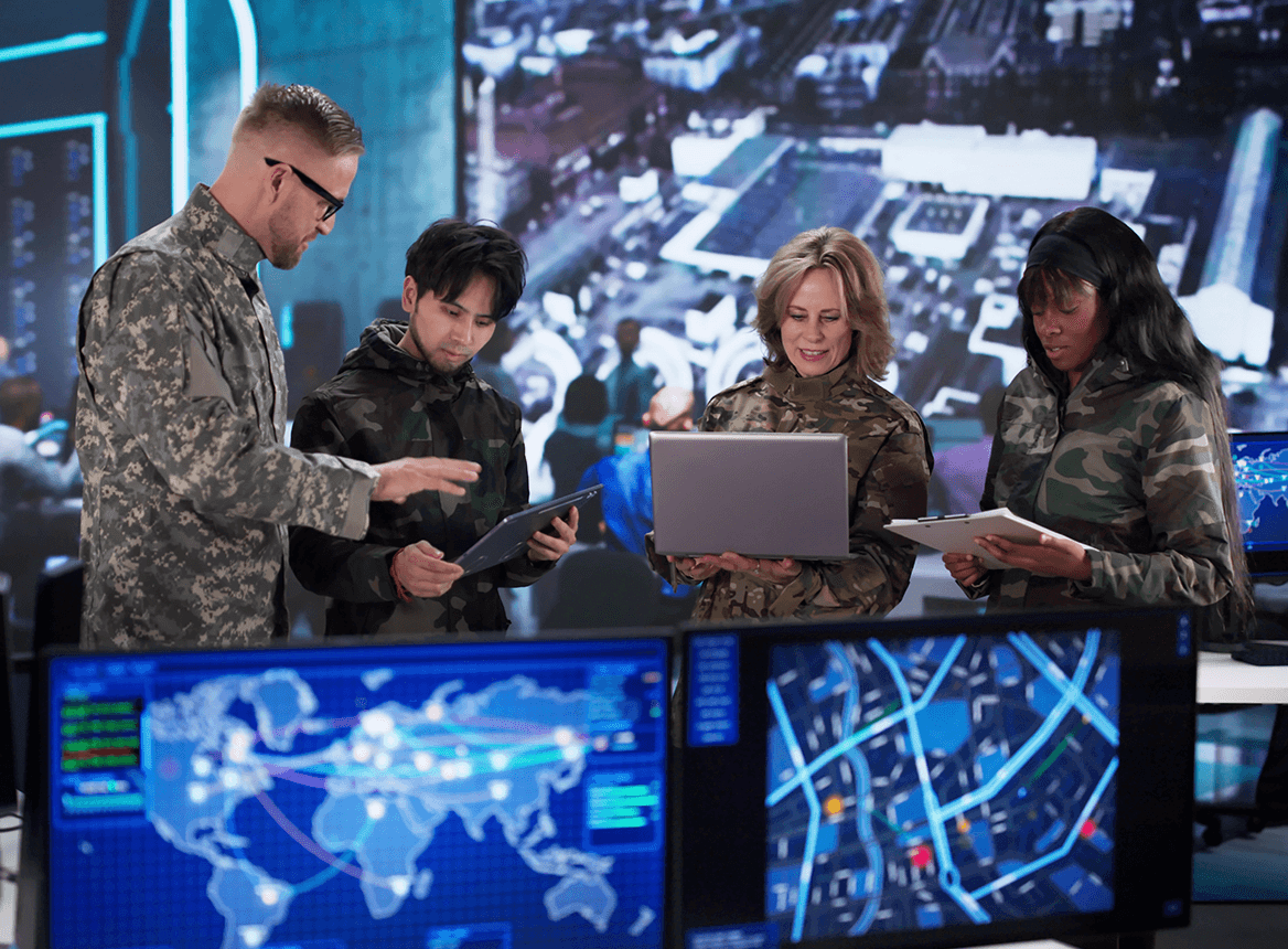 Military Team in Cyber Operations Room